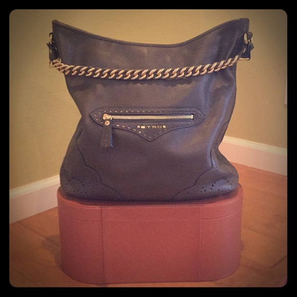Etro large leather handbag copper inlay